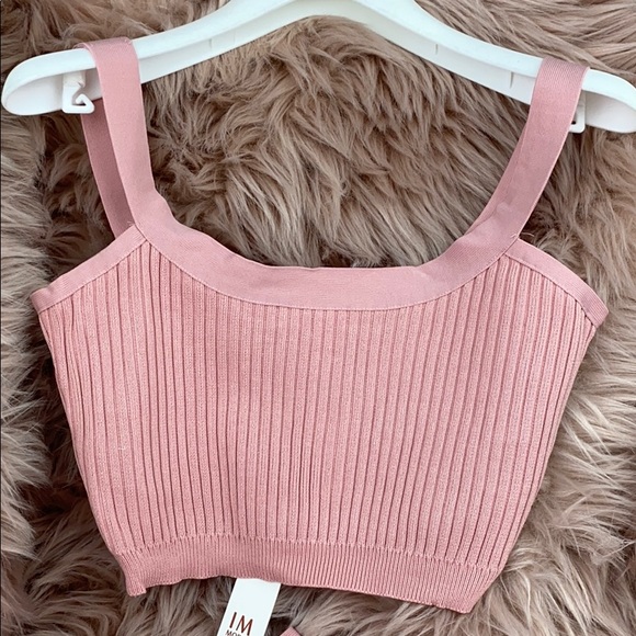 Co-ord set pink rose rib crop top & long shorts brand NWT ribbed stretch pink - Picture 6 of 12